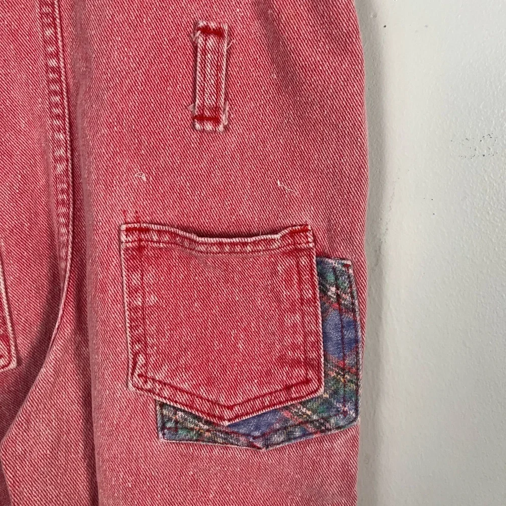 Vintage 1980s red carters overalls size 3T plaid detailing